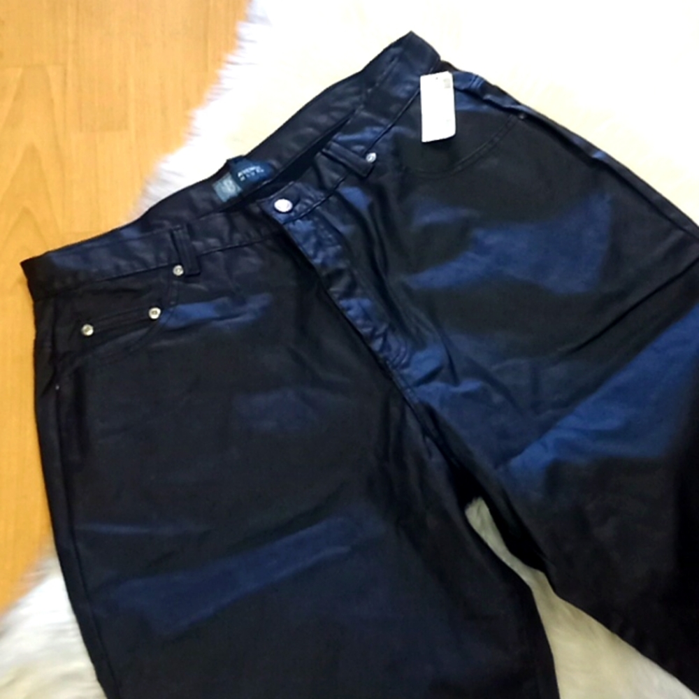 Avenue Blues Black Vinyl Coated Straight Leg Jeans-#1408+